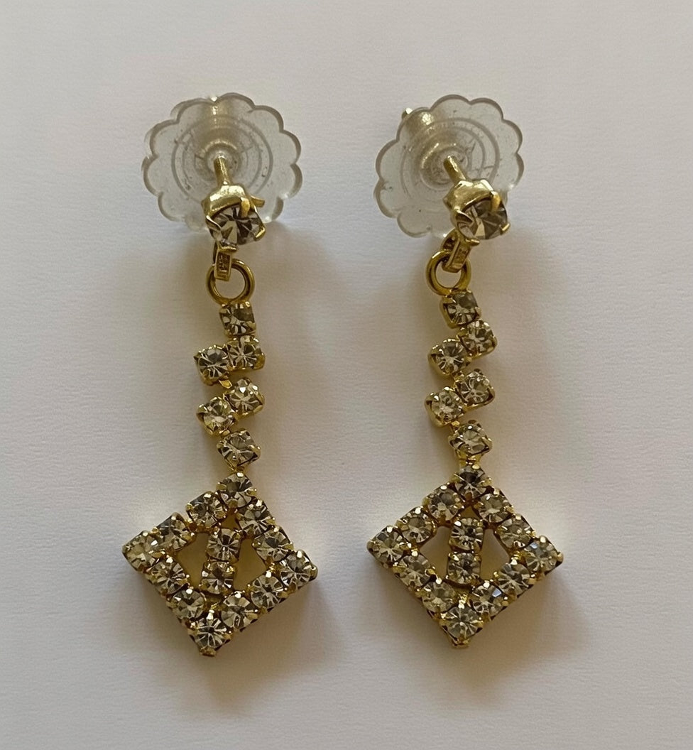 Vintage Gold Plated Geometric CZ Drop Earrings