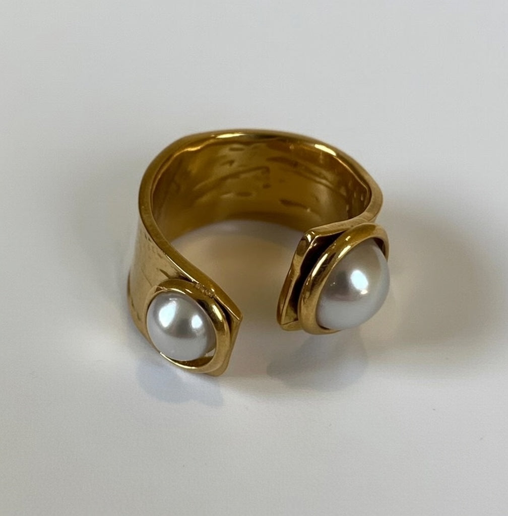 Gold Plated Natural Pearl Stone Ring