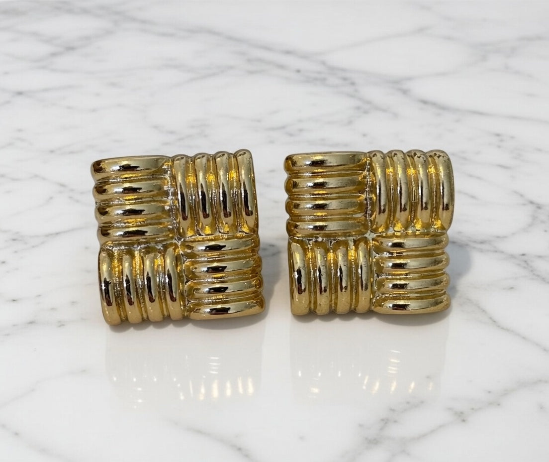 Vintage Square Gold Design Stud Earrings
