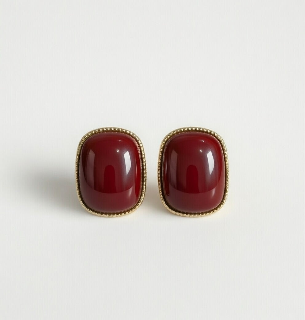 Vintage Ruby Red Ceramic Stud Earrings