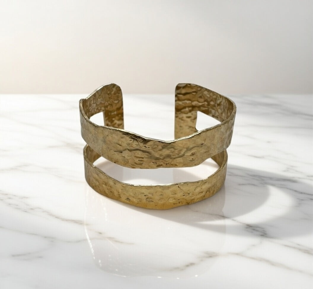 Gold Plated Statement Foil Textured Bangle
