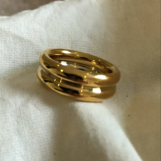 Recycled Chunky Gold Double Band Detail Ring