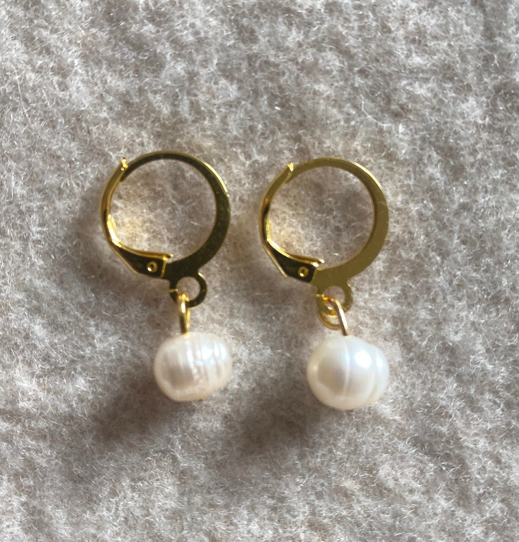 Recycled Gold Drop Pearl Hoop Earrings