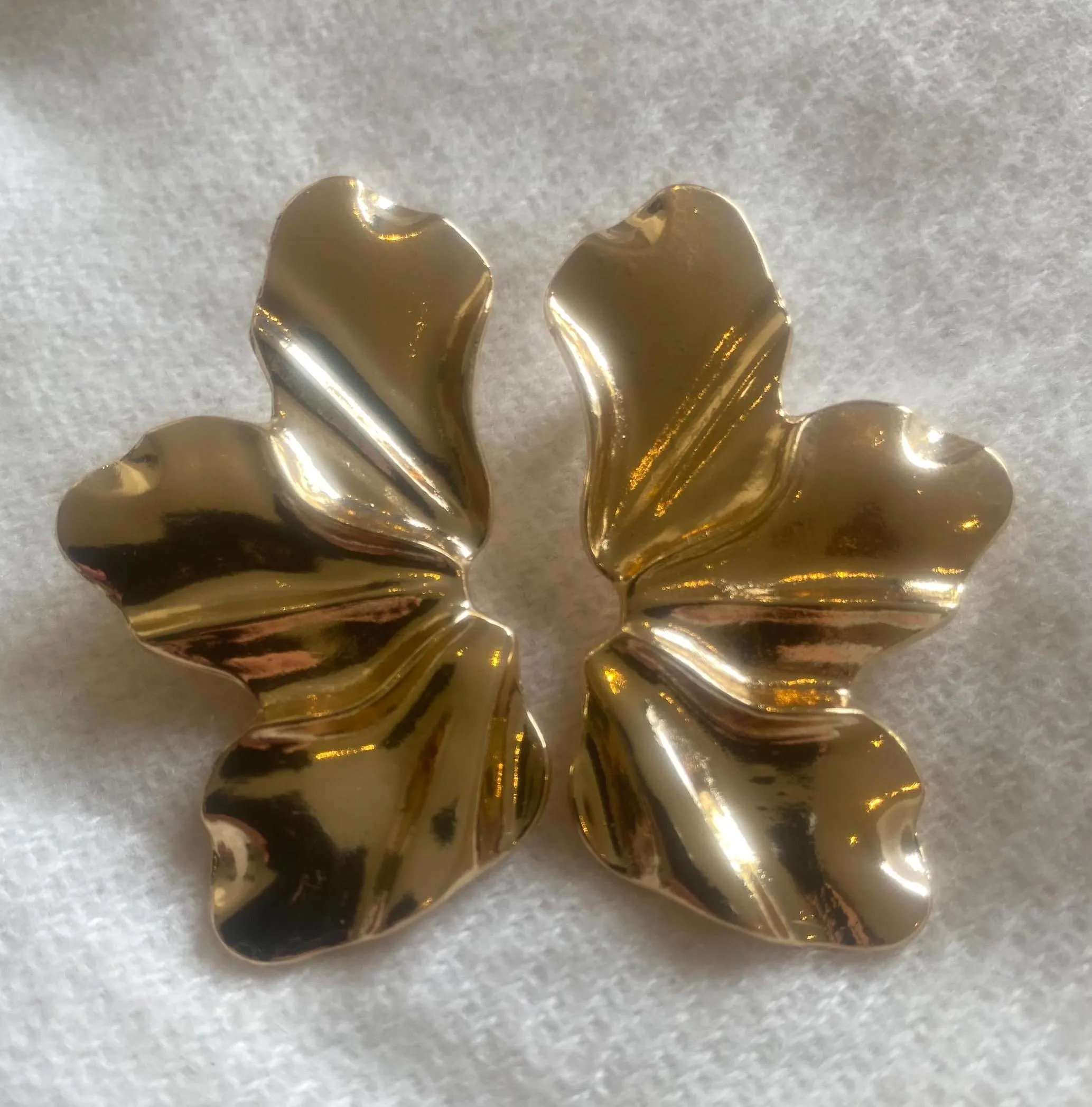 Gold Flower Leaf Statement Earrings