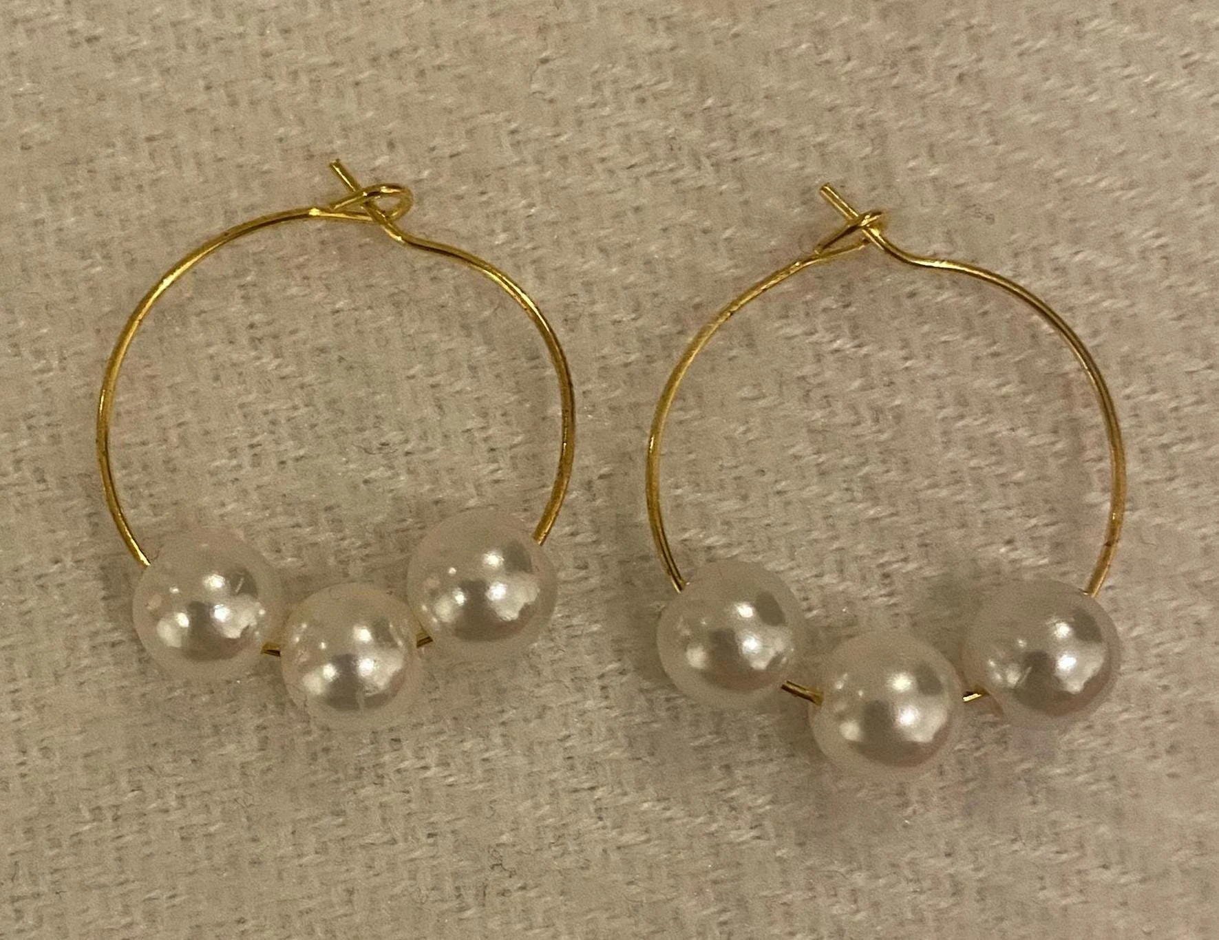 Recycled Gold and Pearl Thin Hoop Earrings