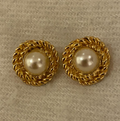Vintage Gold Round Pearl Earrings
