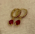 Gold Huggie Hoop and Ruby Stone Earrings