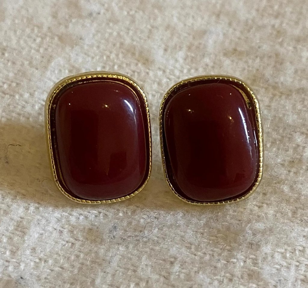 Vintage Ruby Red Ceramic Stud Earrings