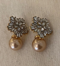 Vintage Gold Textured Pearl Drop Earrings