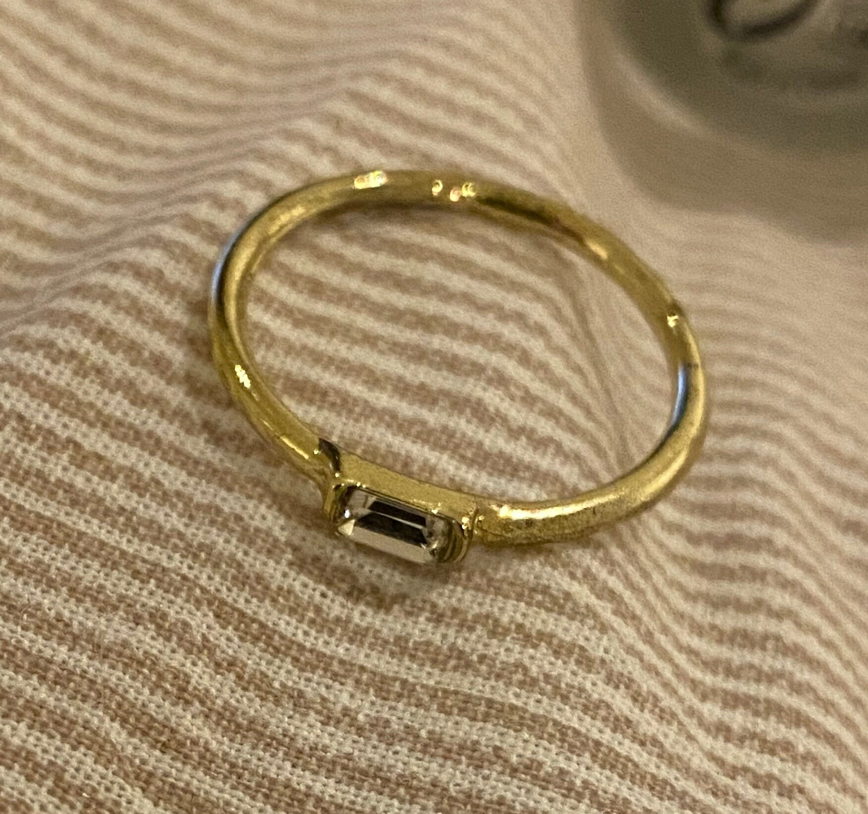 Gold Plated Rectangle Clear Gemstone Ring