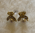 Gold Bee Pearl Stud Earrings