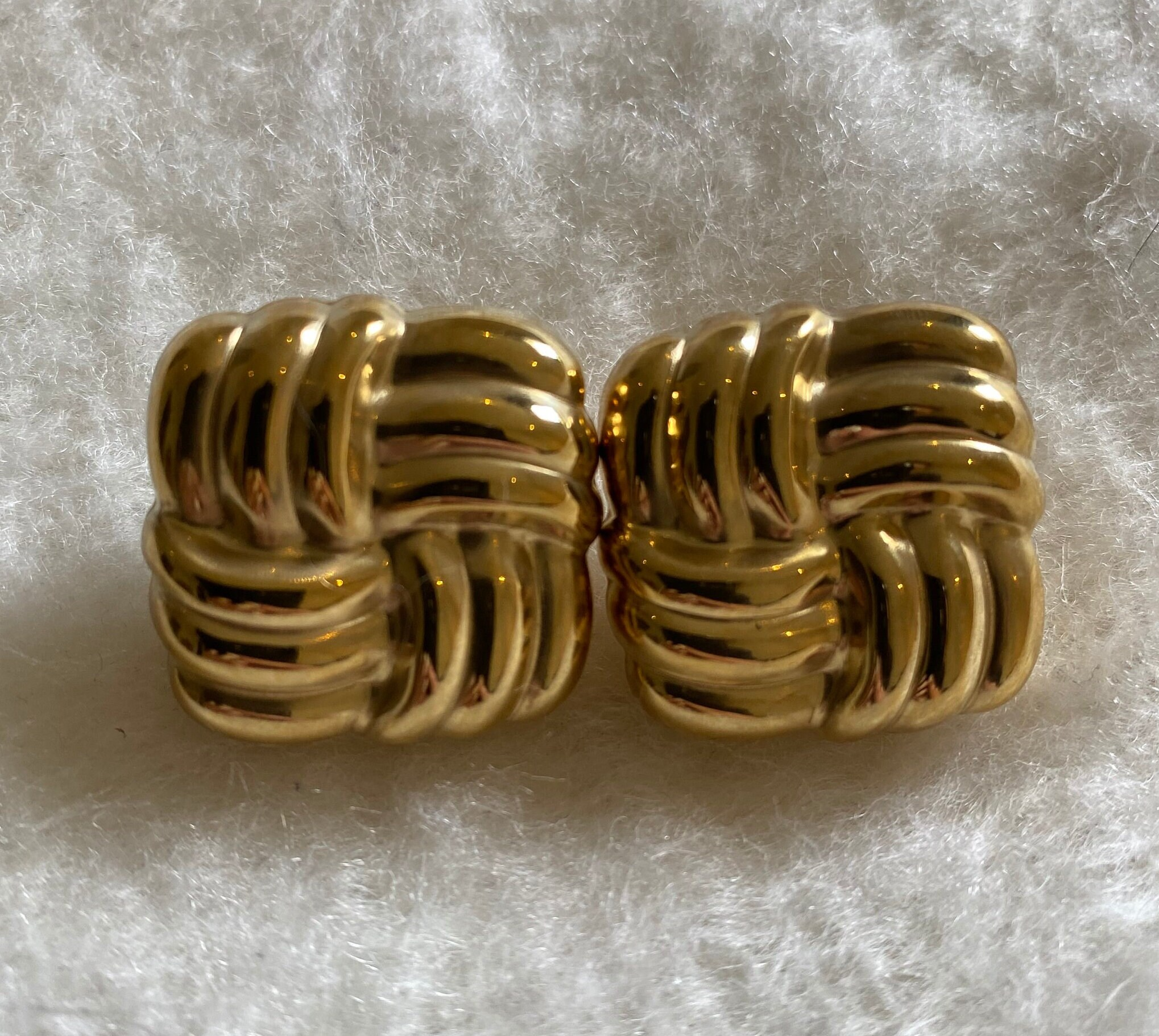 Gold Square Textured Stud Earrings