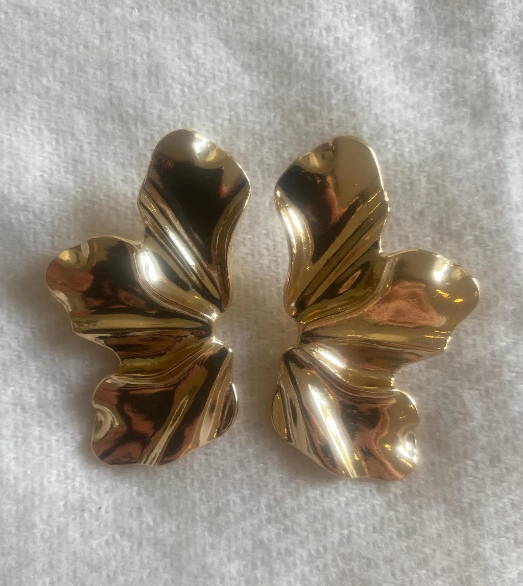Gold Flower Leaf Statement Earrings