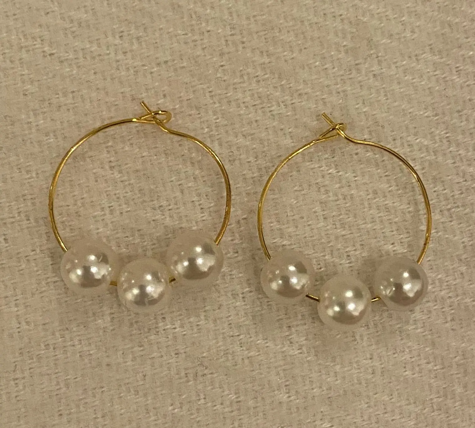 Recycled Gold and Pearl Thin Hoop Earrings