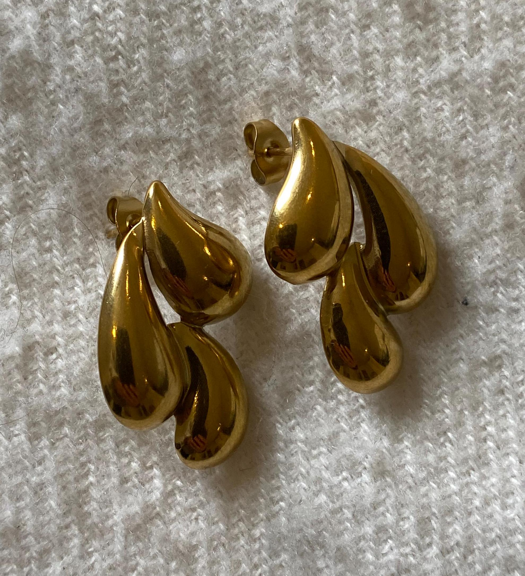 Gold Plated Triple Teardrop Design Earrings