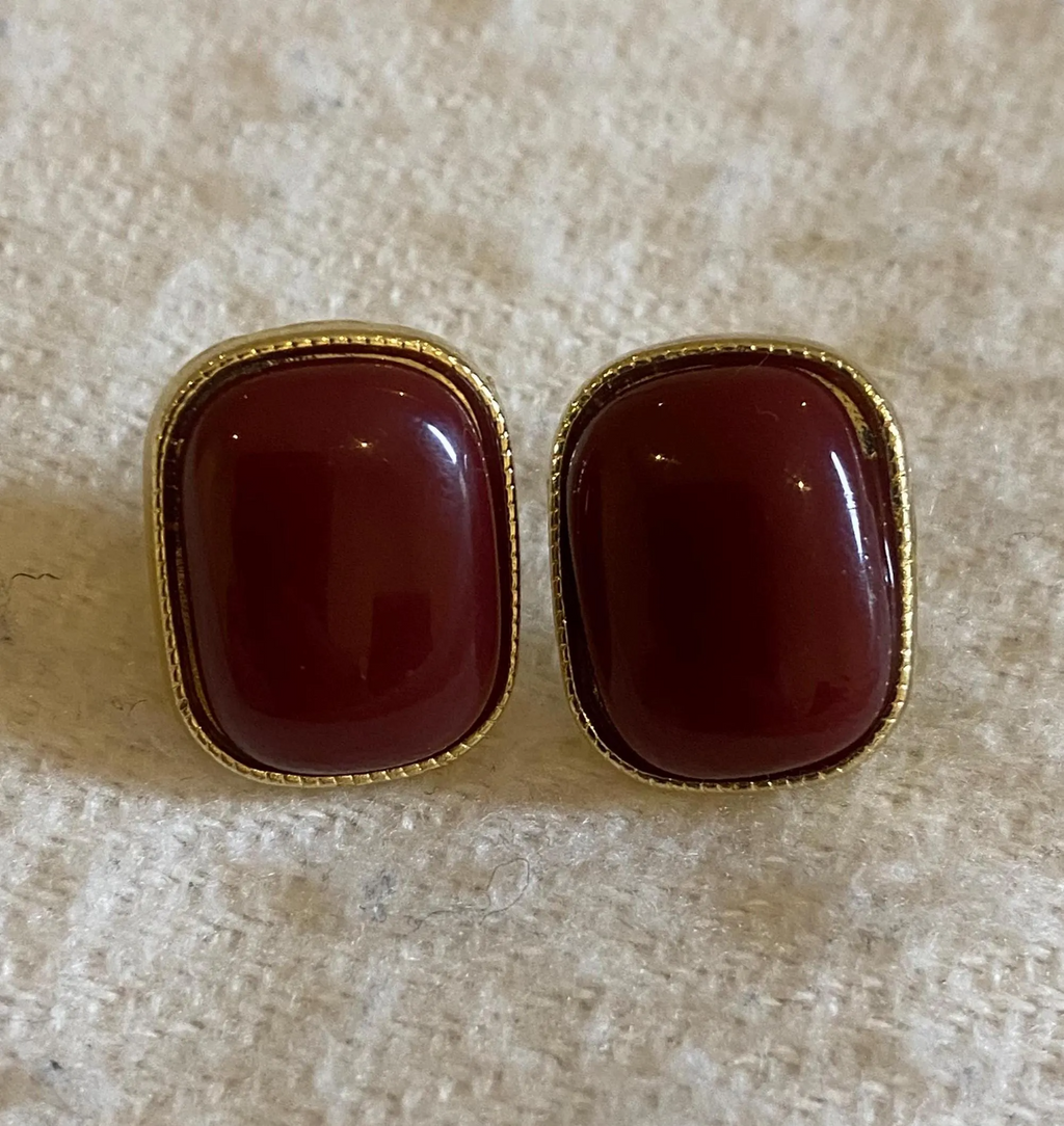 Vintage Ruby Red Ceramic Stud Earrings
