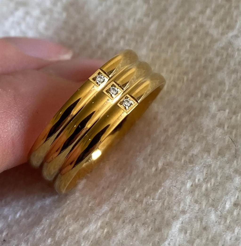 Men's Gold Plated Triple Band CZ Ring