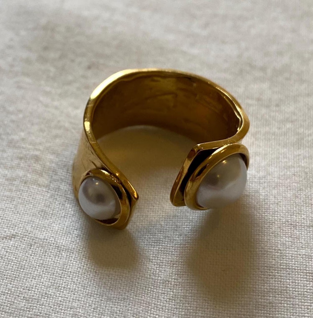 Gold Plated Natural Pearl Stone Ring