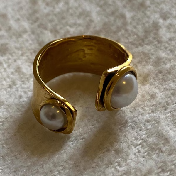 Gold Plated Natural Pearl Stone Ring