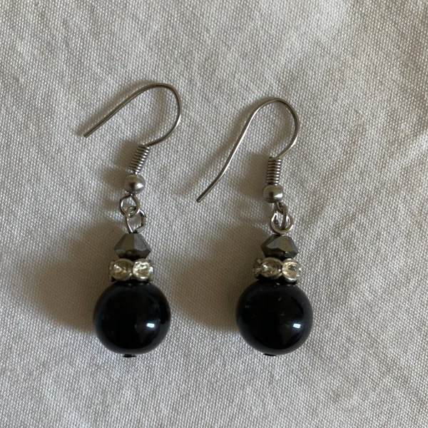 Vintage Black Gemstone Drop Earrings