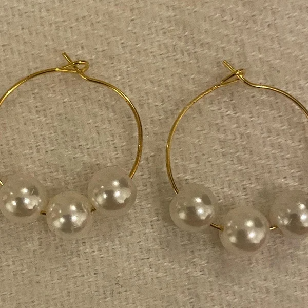 Recycled Gold and Pearl Thin Hoop Earrings