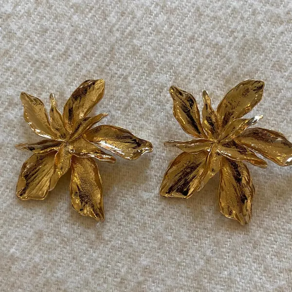 Gold Flower Leaf Statement Earrings