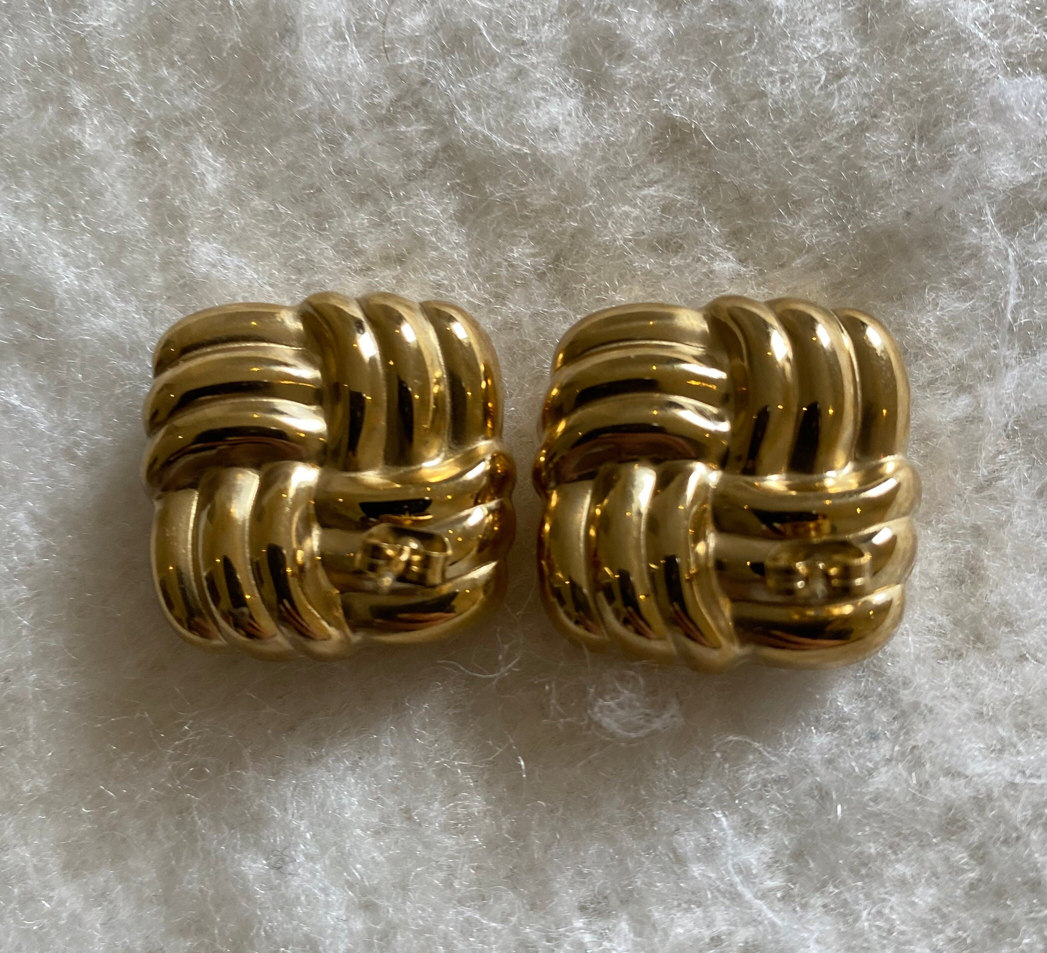 Gold Square Textured Stud Earrings