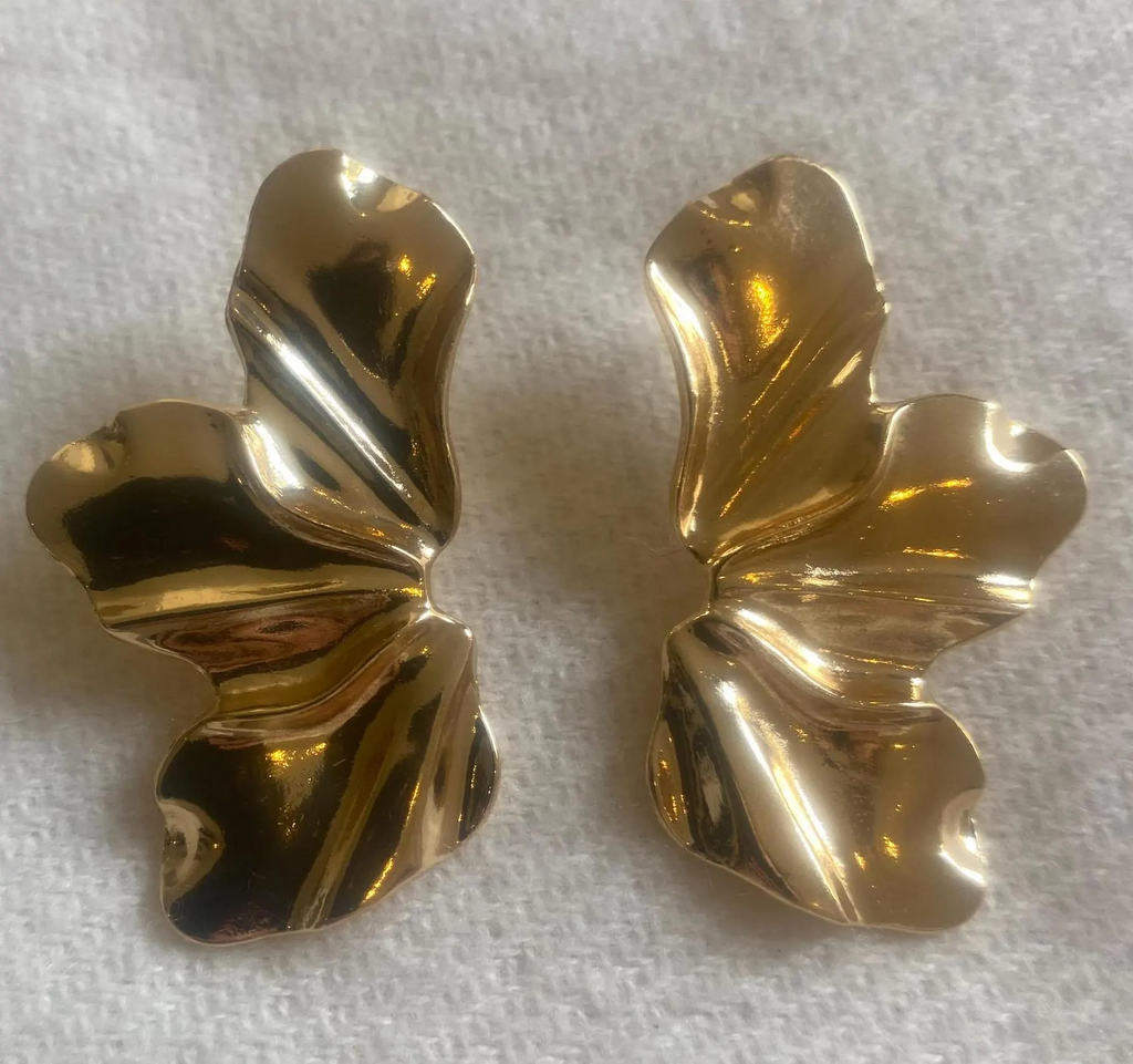 Gold Flower Leaf Statement Earrings