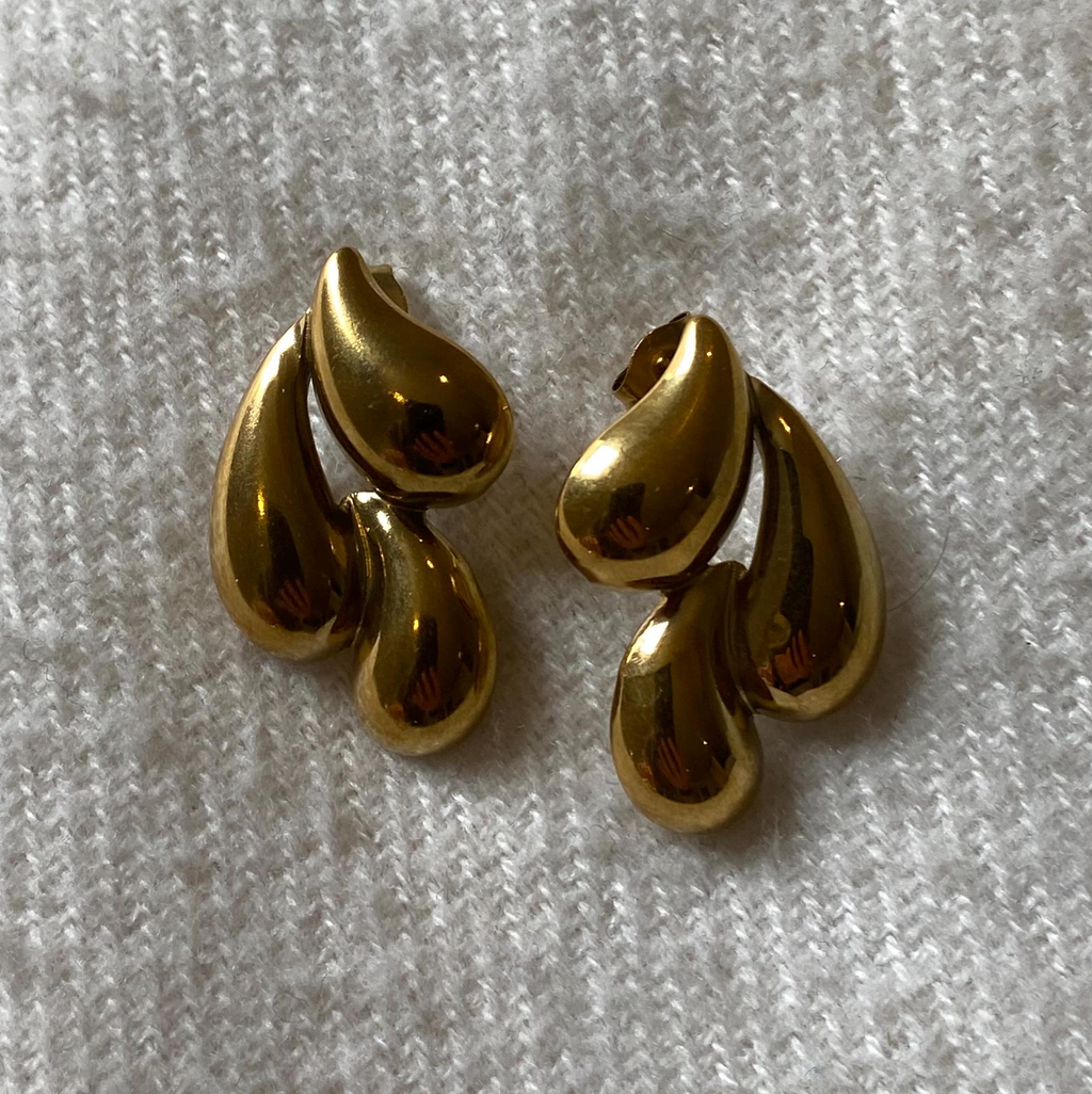 Gold Plated Triple Teardrop Design Earrings