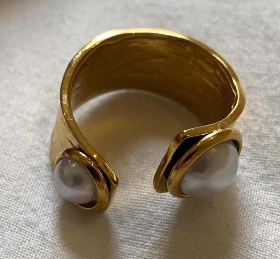 Gold Plated Natural Pearl Stone Ring
