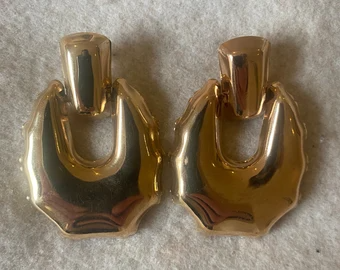 Vintage Gold Plated Door Knocker Earrings