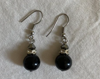 Vintage Black Gemstone Drop Earrings