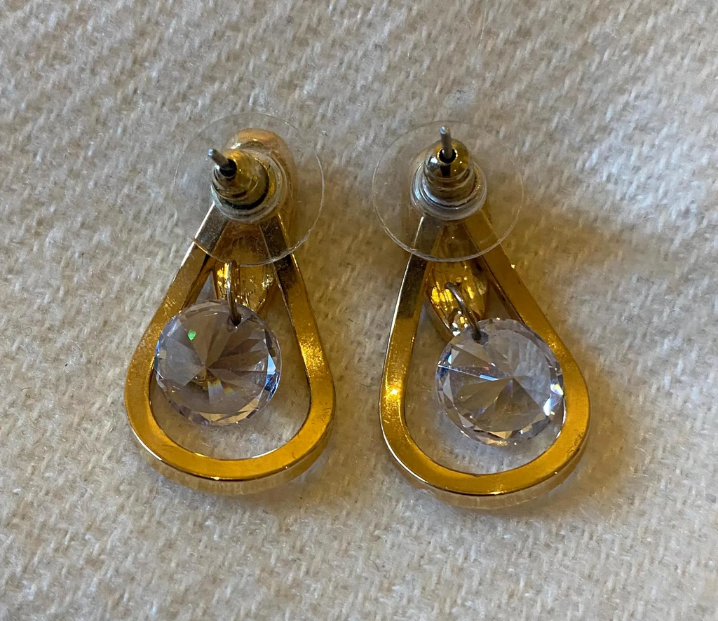 Vintage Black Crystal Gemstone Drop Earrings