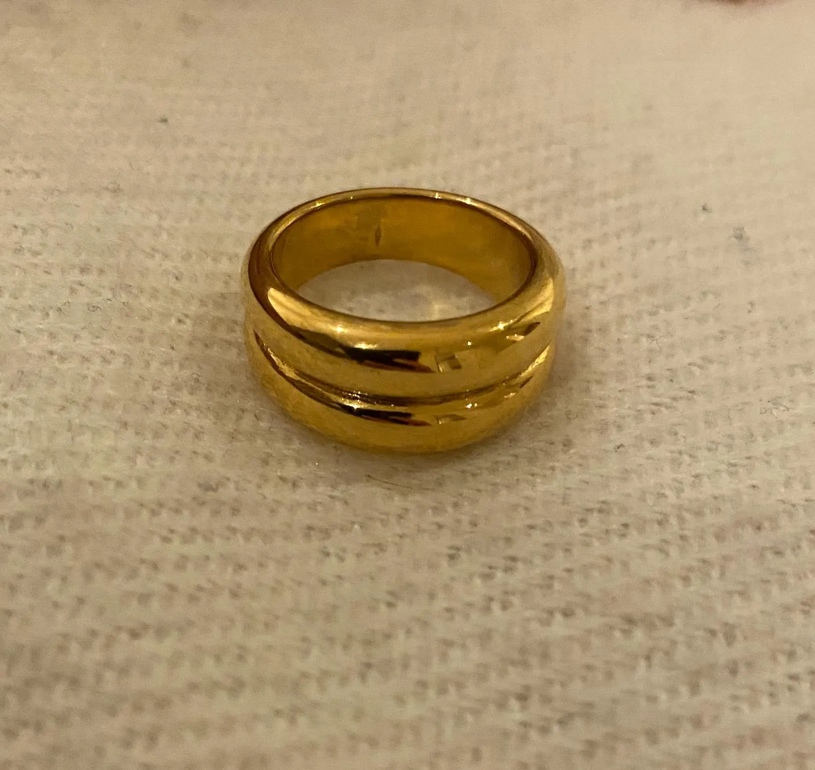 Gold Plated Double Dome Ring, Gold Dome Design Ring, Double Dome Band Ring