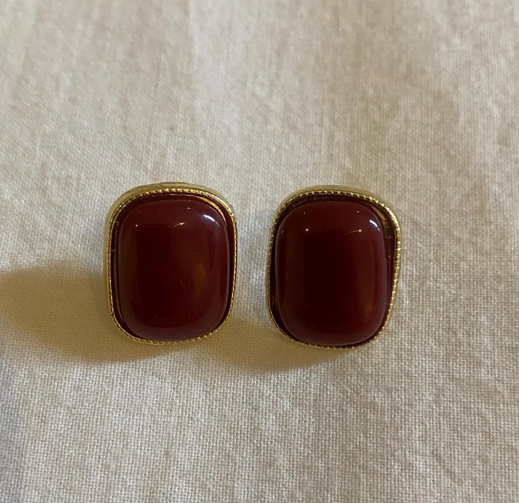 Vintage Ruby Red Ceramic Stud Earrings