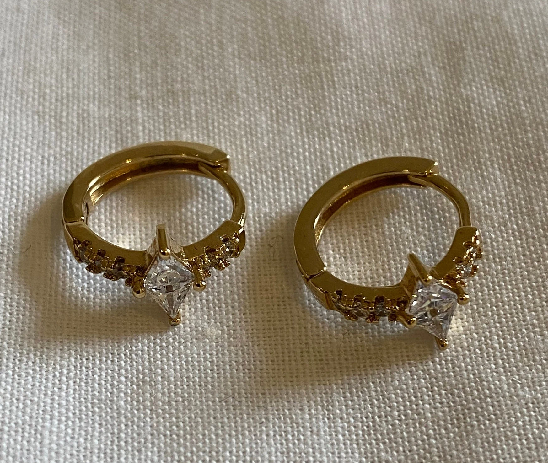 Small CZ Diamond Gold Huggie Hoops