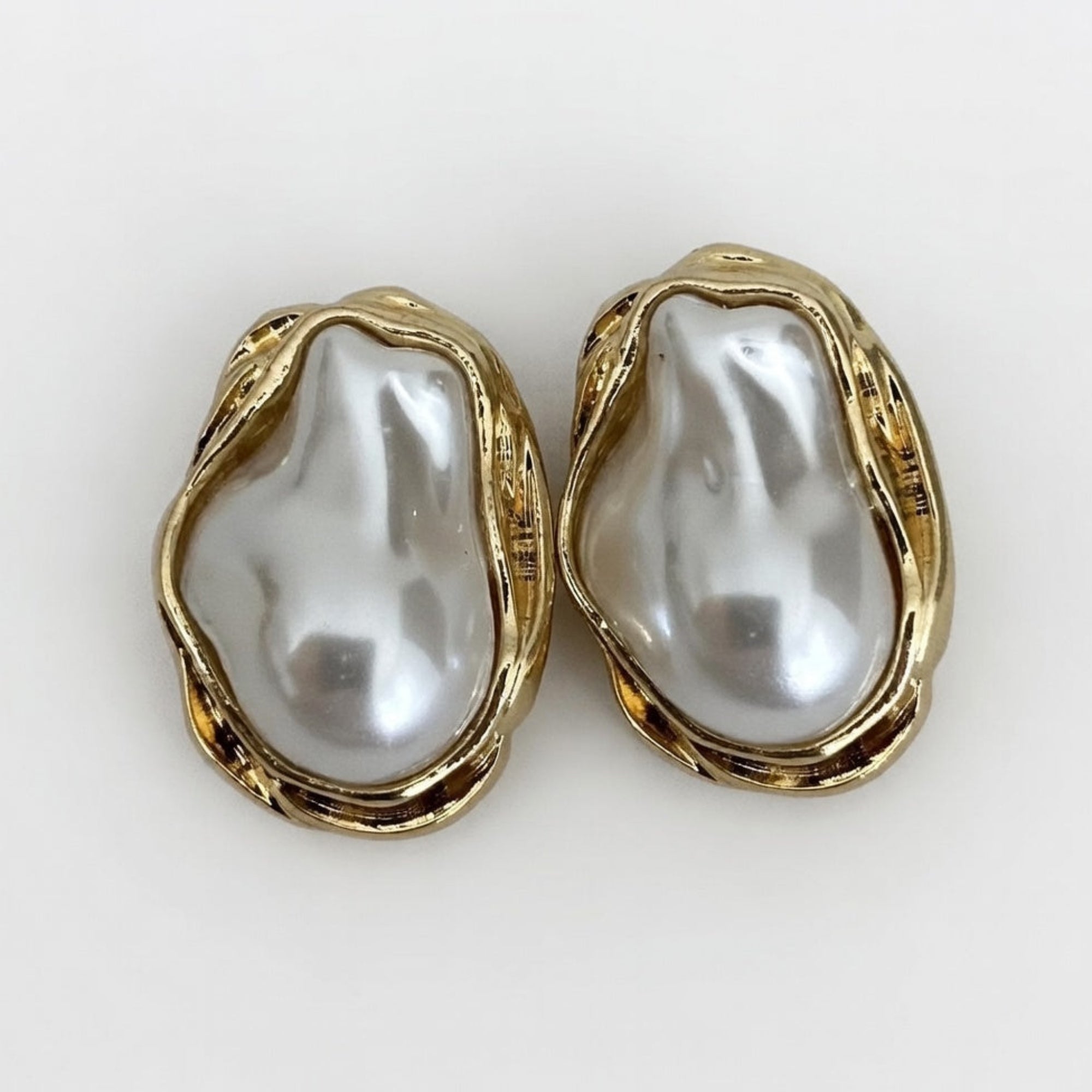 large pearl vintage earrings, gold plated with white natural pearl studs