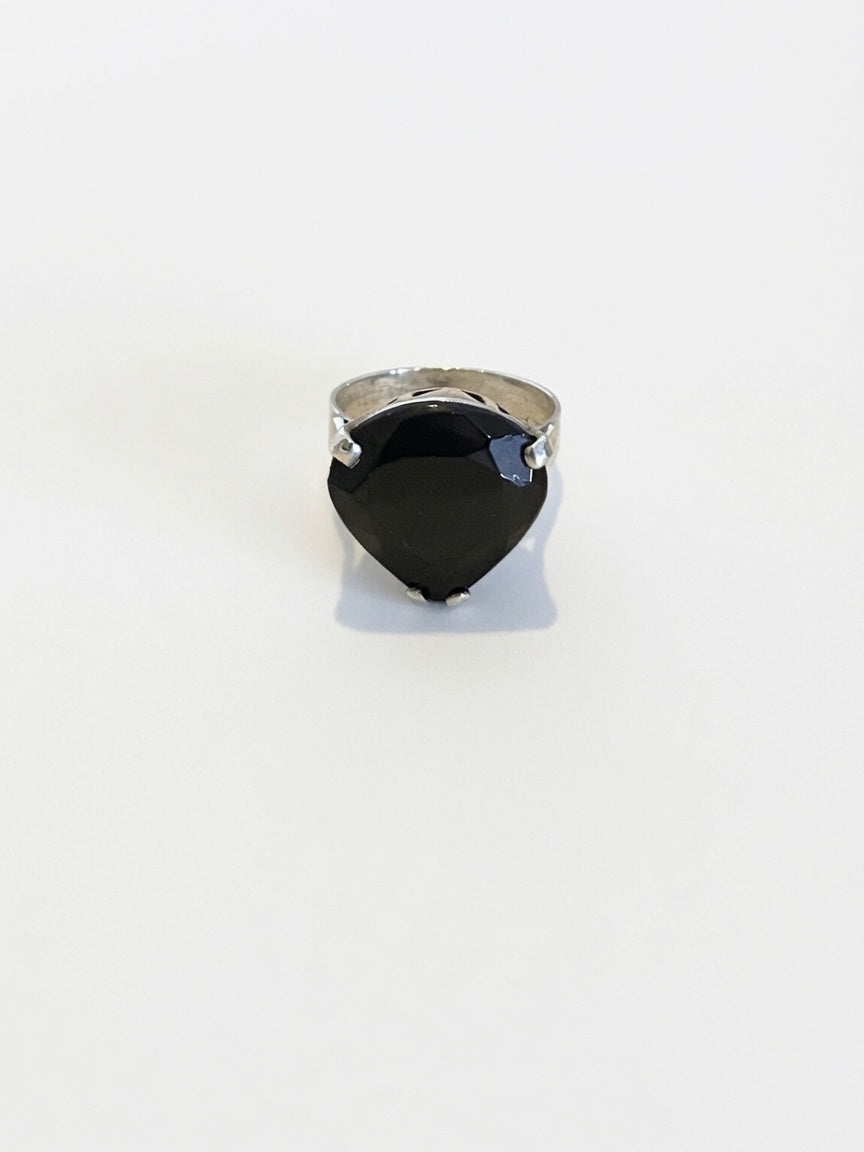 Vintage Black Opal Gemstone Silver Ring