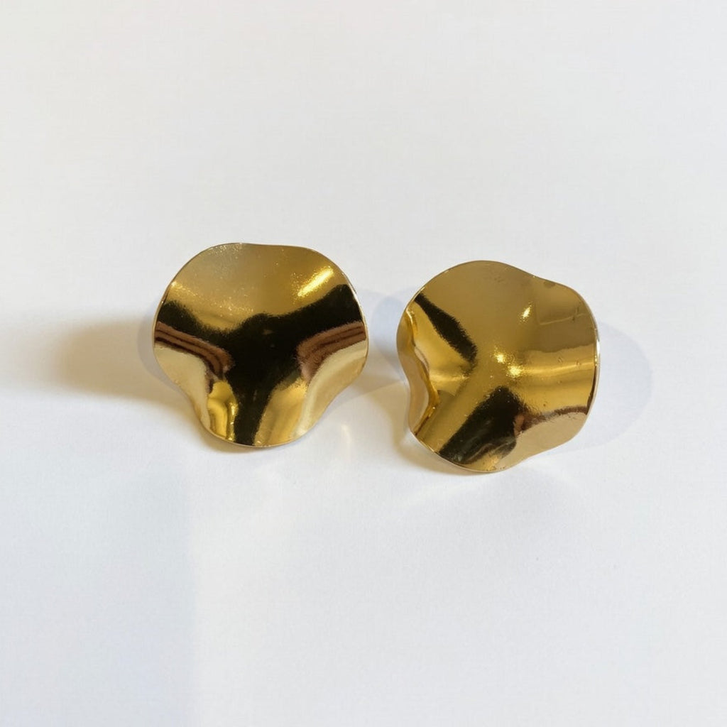 paid of large petal floral stud earrings. gold plated and modern design boheme london