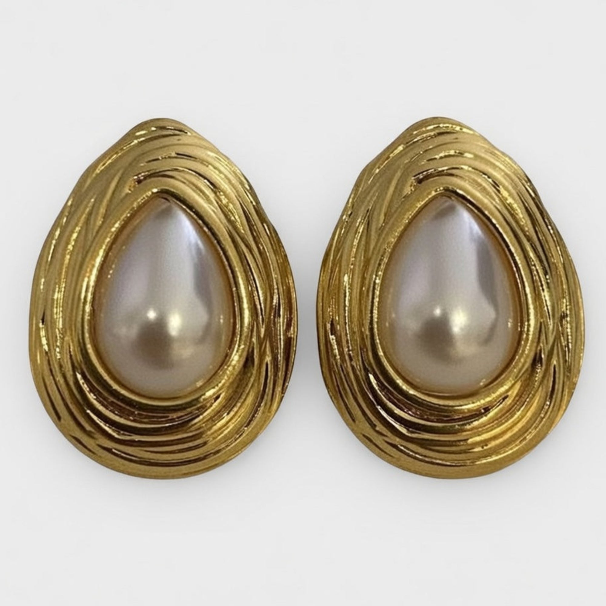 vintage large gold plated pearl earrings, 