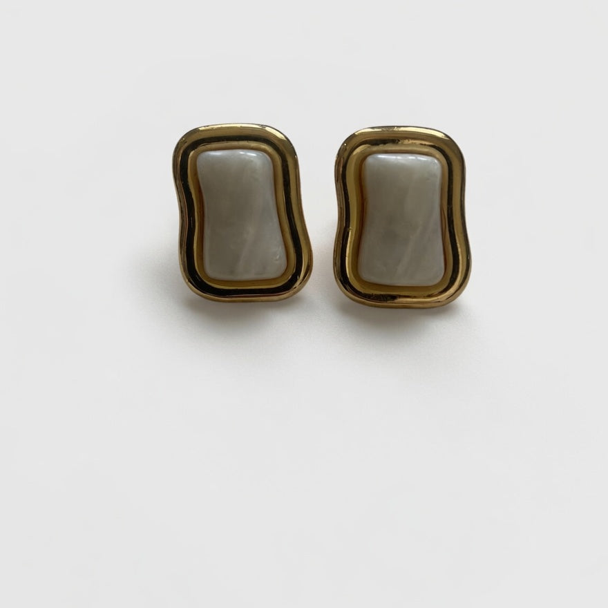 pair of gold and white pearl square vintage earrings  boheme london